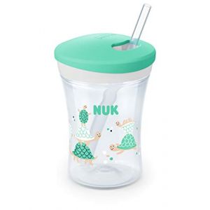 NUK Tasse pour Enfant Action Cup | 12+ mois | Paille souple avec couvercle à visser | Antifuites | Sans BPA | 230 ml | Tortue (Vert) (MAXXIDISCOUNT, neuf)