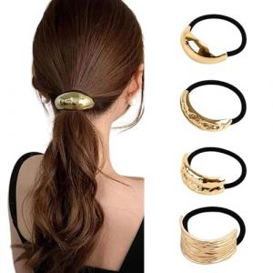 4 Pcs Manchette de Cheveux, Or Bijoux Cheveux, &Eacute;lastique Bijoux Cheveux, Chouchou Dor&eacute; &Eacute;lastiques, Elastique Cheveux pour Queue de Cheval Accessoire de Corde de Cheveux (ZJZH, neuf)