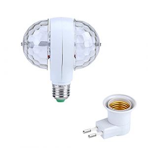 Haofy Ampoule Rotative de Couleur, Ampoule de Scène à LED E27, Lumière Stroboscopique à Changement de Couleur RVB à 2 Têtes avec Support de Lampe pour DJ Disco Birthday Party Club Bar Decor(EU) (Qmee-EU, neuf)