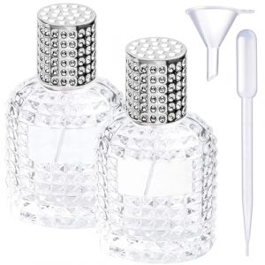 ATB-Foger 2pcs Flacons pulvérisateurs rechargeables Flacon de parfum Vaporisateur en verre vide Vaporisateur de parfum en cristal Flacon de parfum 30 ml (capuchon argenté + entonnoir) (TTKJ-UK, neuf)