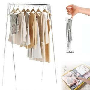 Portant à Vêtements Portable, Mini Porte-vêtements Pliable Peut Supporter environ 4KG, Portant à Vêtements Pliable pour Voyages/Camping/Maison, Porte-vêtements Pliable avec 2 Cintres Pliables et 1 Sac (IlluminateMe OU, neuf)