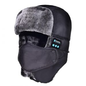 Chapeau de trappeur Bluetooth, unisexe avec cache-oreilles pour l'hiver, chaud, masque de ski, chapeau bomber coupe-vent, chapeau russe en fausse fourrure avec &eacute;couteurs et cache-oreilles pour ski, (YFS Trade, neuf)