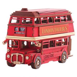 Rolife London Tour Bus 3D Jigsaw Puzzles Maquette en Bois à Construire Modélisme DIY Kit de Construction Adultes TGM02 (ROBUD, neuf)