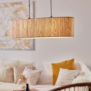 lampe à suspension à 2 flammes - suspension de style naturel avec câble raccourci - 115 cm de hauteur & 95 cm de longueur - 2 x douille E27 - max. 52 W - en métal/herbe marine - en noir/naturel (Lightbox-Shop, neuf)