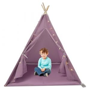 Tipi - Tente pour enfant avec tapis de sol et guirlande lumineuse - Tente de jeu pliable en coton - Pour l'int&eacute;rieur et l'ext&eacute;rieur - 120 x 120 x 140 cm - Violet (NoneDanGee, neuf)