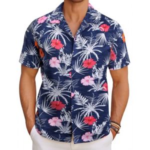 COOFANDY Chemise Homme Manches Courtes Funky Chemise Hawaienne Coupe-R&eacute;guli&egrave;re Aloha Imprim&eacute; Plage Casual Hawaii Chemise Fleurs A 3XL (COOFANDY EU, neuf)