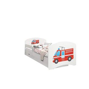 Happy Babies Lit d'enfant double face avec tiroir - Design moderne avec bords s&ucirc;rs et matelas en mousse anti-chute de 7 cm (190 x 90, 68&egrave;me camion de pompier) (EuroTrip, neuf)