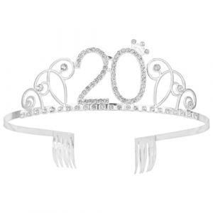 Gogogmee Diad&egrave;me d'Anniversaire en Strass Argent&eacute; 20 Ans Couronne Femme Unique 1 Pi&egrave;ce Accessoire F&ecirc;te Anniversaire &Eacute;l&eacute;gant et Confortable (Xiaanmall, neuf)