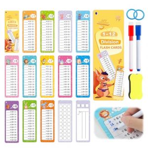 Dupoem Set de 15 Cartes -Tables de Multiplication R&eacute;utilisables avec 2 Marqueurs et Effaceur-Jeu &Eacute;ducatif Interactif pour l'Apprentissage Autonome, Maternelle et Primaire, Maison ou &Eacute;cole (Division) (Dupoem, neuf)