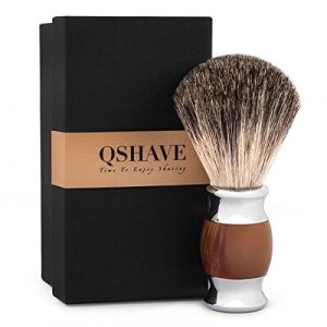 QSHAVE Brosse Blaireau de Rasage 100% Poils de Blaireaus Véritable et Purs Fait à Main avec Manche en Résine Plastique. Le choix pour le Rasage Mouillé avec rasoir de sécurité/sûreté coup-choux (kewoke, neuf)