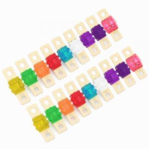 18 Pi&egrave;ce Fusible Voiture Midi &agrave; Courant &eacute;l&eacute;v&eacute; Bolt-on, 32V Mini Fusibles Voiture Auto 20/30/40/50/60/80/100/150/200 A, 20-200A avec Bo&icirc;tier, Fusible pour Voiture, Camion, Camping-car Engin Agricole (ZSZL, neuf)