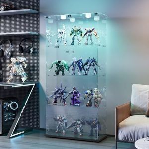 FEEOHOME Vitrine en Verre avec LED, vitrine de Collection en Verre, Transparent vitrine avec 4 Couches avec 2 Portes, sur Pied Vitrines tremp&eacute; pour Salon, Chambre &agrave; Coucher (TEERERYOU LIMITED, neuf)