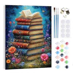 RICUVED Fleur Peinture par Numéros Adulte,Livre Peinture par Numéros Kits avec Cadre en Bois Toile Huile Peinture la Main avec Pinceaux Kits Adultes Artisanat pour la Maison 20x30cm (FANDIJIA, neuf)