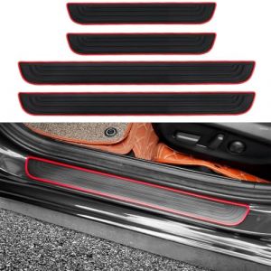4 Pièces de Protection de seuil de Porte de Voiture,Protection de seuil de Porte Universel,Plaque de Protection pour seuil de Porte Avant/arrière en PVC Souple,Protecteur de pédale d'accueil (VOAKZEF, neuf)