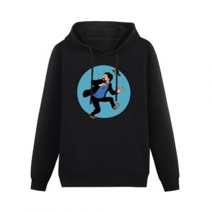 YOU YU Captain Haddock Tin-Tin Adventure Black Men's Hoodies Long Sleeve Pullover Hoodies Unisex Hoody XXL (deqieChuanLi, neuf)