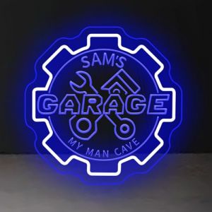 Panneau néon personnalisé pour garage - Nom de garage personnalisé - Lumières néon LED pour garage - Intensité variable - Panneau lumineux personnalisé pour décoration murale de garage (Topksy, neuf)