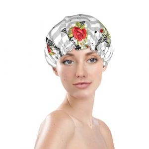 Bonnet de douche pour femme, r&eacute;utilisable, imperm&eacute;able, double couche, bande &eacute;lastique, bonnet de bain pour cheveux longs, tour Eiffel, bonnet de cheveux rose pour douche (JinRui-EU, neuf)