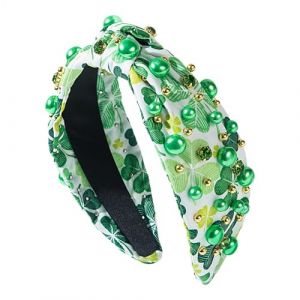 Gungtj Bandeau de fête de la Saint-Patrick, bandeau trèfle noué, bandeau trèfle, bandeau vert, bandeau strass pour la Saint-Patrick, accessoire de cheveux pour les vacances irlandaises, (malns, neuf)
