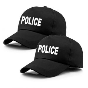 TUONYIS 2 Pièces Casquette de police, Police Swat Déguisement de Policier, Swat Police Déguisement de Policier Chapeau, Casquette de baseball réglable, pour Halloween Party Costume Dress up (Noir) (ZECAI TONG, neuf)