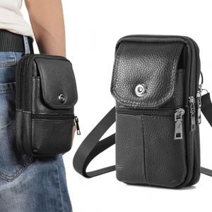 Hwtcjx Étui de Ceinture Pochette Téléphone Holster, Grande Pochette Smartphone, Sacoche Ceinture Homme, Portable Sac Bandoulière Homme, Multi-usages Taille Sac (Noir) (Ygdein, neuf)