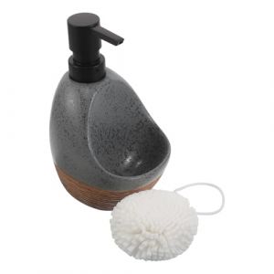 CALLARON Distributeur de Savonnette C&eacute;ramique Polyvalent Taille Moyenne Pompe Anti-goutte pour Salle de Bain Cuisine avec Support Porte-&eacute;ponge Design Gris Moderne (Raindrops On Roof, neuf)