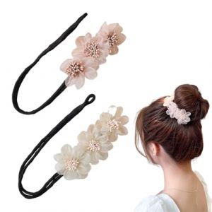 WHYCNJL 2 Pi&egrave;ces Chignon Magique Coiffure Donut Bun Maker,Pince &agrave; Cheveux en Tissu Accessoire Chignon, Bigoudis Magiques pour Chignon avec Pelure et Fleur pour Queue de Cheval (YIN LIJUAN DE OUZHOU DIAN, neuf)