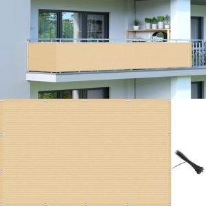 Brise Vue pour Balcon 100 x 300 cm Résistant Aux UV Aux Déchirures et Au Vent Brise Vue Pare-Vue Balcon avec Oeillets, Attaches de Câble et Cordons, pour Jardin, Jaune Sable (LvLiangShiLiShiQuDongMingMaoYiYouXianGongSi, neuf)