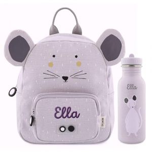 upstitch studio Trixie Sac à dos et gourde pour enfants, sac à dos de maternelle, sac à dos et gourde pour enfants, personnalisables avec nom individuel ou en kit, Souris, Set: Rucksack SMALL + (upstitch studio, neuf)