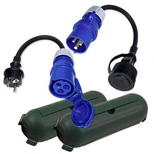 IntuiFlex Adaptateur CEE Schuko Kit avec Boîtes de Protection - pour Camping, Bateau, Camping-Car, Caravane - Adaptateur Prise Camping H07RN-F 3 x 2,5 mm² 230 V 16 A IP44 - Prise européenne Camping (IntuiFlex fourniture, neuf)