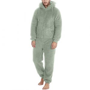 YOSUWOAI Combinaison en polaire pour homme - Pyjama une pi&egrave;ce moelleux et doux - Combinaison douillette et chaude - Pyjama confortable - Pyjama d'hiver long avec capuche, S (LDeianp, neuf)