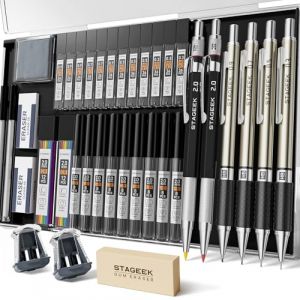 STAGEEK Set de 37 Porte Mines avec 5 Tailles de Mines (0,3/0,5/0,7/0,9mm) et 2 Crayon mécanique de 2,0 mm, Fournis avec 492 Mines (HB/2H/2B/4H/4B/6B et Couleurs), pour Dessin, Croquis et Écriture (STAGEEK, neuf)