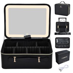 Malette Maquillage avec LED Grand Malette Esthetique Portable en Cuir PU Trousse Maquillage avec Miroir Lumineux Amovible Vanity Maquillage avec Support pour pinceaux de Maquillage, Noir (sxadesa, neuf)