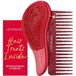Coffret cadeau brosse d&eacute;m&ecirc;lante de No&euml;l et peigne &agrave; dents larges &ndash; Cadeaux id&eacute;aux pour les femmes, cadeaux de No&euml;l et id&eacute;es cadeaux pour adolescentes, &eacute;dition limit&eacute;e rouge (Lily England, neuf)