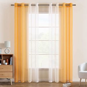 EMEMA Rideau Voilage Rideaux Dégradé à Oeillet Voilages Intérieur Fenêtre en Polyester Couleur Changée Voile Transparent Décor pour Salon Chambre Bureau Lot de 2, 140x260 CM Orange (EMEMA HOME, neuf)