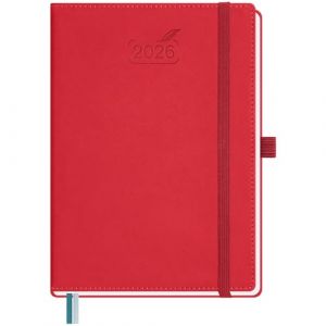 BEZEND Agenda 2026 Semainier A5 21 x 15,5 cm, janvier à décembre 2026 (12 mois) avec Couverture Rigide en Cuir PU, Rouge (Bezend, neuf)