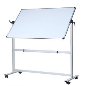 VIZ-PRO Tableau blanc mobile pivotant magnétique double face, cadre en aluminium 120 x 90 cm (AUCS, neuf)
