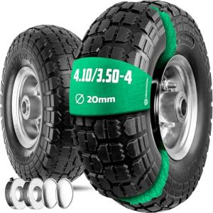 MOOVMOOV Roue Increvable 4.10/3.50-4 (x2) Alésage pour Axe 20mm - Moyeu Centré 75mm - Pour Diables, Brouettes, Chariots, Etc. - Inclus Bague de Verrouillage + Calotte Autobloquante (MoovMoov, neuf)