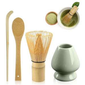Accessoires Japonais pour C&eacute;r&eacute;monie du Matcha : LEKEFET Set Fouet Matcha 4 Pi&egrave;ces, Fouet Matcha avec 2 Cuill&egrave;res Matcha, EnsembleTh&eacute; Matcha, Support Fouet C&eacute;ramique, Ensemble Parfait pour Pr&eacute;paration (GREENFOODERAN TRADING LTD, neuf)