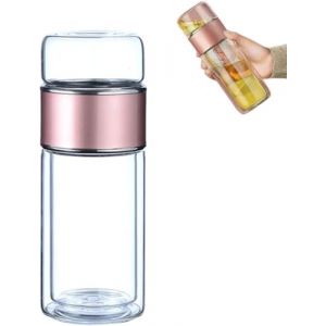 Infuseur &Agrave; Th&eacute; Intelligent 3 En 1, Bouteille &Agrave; Infuseur &Agrave; Th&eacute; En Verre &Agrave; Double Couche, Th&eacute;i&egrave;re En Verre Avec Infuseur, Th&eacute;i&egrave;re &Agrave; Th&eacute; Anti-Fuite Pour Infuseur &Agrave; Th&eacute; En Feuilles (Rose, 500ml) (SUIGEGUA, neuf)