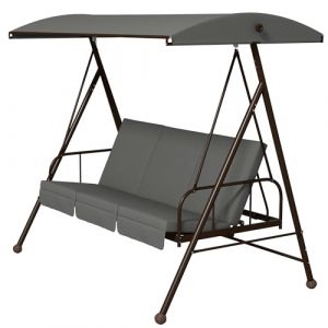 Outsunny Balancelle de Jardin Convertible 3 Places Grand Confort avec Toit réglable 3 Coussins Acier Polyester Gris (Aosom FR, neuf)