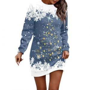 WVONIF Robe pour No&euml;l Femme Impression de Verre &Agrave; Vin Robe Trapeze Noel El&eacute;gant Robes Tricot&eacute; Manche Longue Robes Pull Automne Hiver Casual Tunique Jupe Moulante Slim Costume No&euml;l (d-Sky Blue, XL) (BAULMD（90% Big Promotion Without Discount Code ）, neuf)