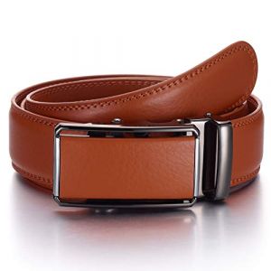 YEHMAN Ceinture sans trou en cuir avec boucle automatique à crémaillère 3.5 cm Homme (Taille 52/130 cm, J07 Camel ) (ceinture-et-moi, neuf)