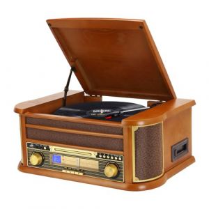 Platine Vinyle sans Fil Bluetooth &agrave; 3 Vitesses avec Haut-parleurs st&eacute;r&eacute;o int&eacute;gr&eacute;s, ph&eacute;nographe Radio AM/FM avec Prise 3.5mm, CD/Cassette, AUX-in/RCA-Out, Lecture USB (K Audio, neuf)