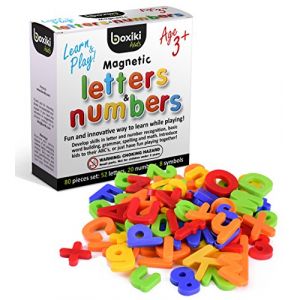 80 pièces Alphabet Magnets Set | ABC Learning Jouets | Lettres et Chiffres magnétiques en Plastique | des Nombres et des Couleurs | Lettres magnétiques minuscules et minuscules par Boxiki Kids (Maison et bureau, neuf)