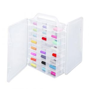 Cuyacili Bo&icirc;te de Rangement pour Fil &agrave; Coudre pour 46 bobines Double face Bo&icirc;te en Plastique Transparent avec poign&eacute;e pour Fils &agrave; broder et &agrave; coudre, Artisanat 33x25x8,2 cm (Cuyacili, neuf)