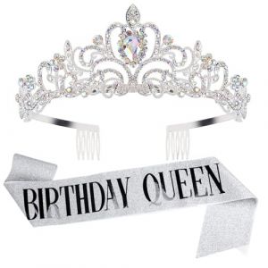 Couronne Anniversaire Femme Violet Cristal Couronne Echarpe Diademe Femme pour Fournitures de Fête de Joyeux Anniversaire, Faveurs, Décorations, Cadeau d'anniversaire pour Femme (#3/Queen) (iShang Direct, neuf)