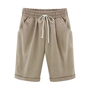 Bermuda Femme Ete Fluide en Lin Short De Sport Chic Large Fluide Pas Cher Shorts et Bermudas Habillé Femmes Grande Taille Élastique avec Poches Confortable Ample Mode Sport Jogging Pantalons Court (⭐⭐⭐⭐⭐AEGJEGVD⭐⭐⭐⭐⭐, neuf)