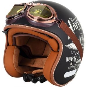 Générique Retro Casque Demi Jet, Casque Jet Vintage, Casque Moto Scooter, Casque Bol Homologué ECE Casque De Protection for Hommes Et Femmes, Casque De Cyclomoteur avec Lunettes (天津顶满跨境电子商务有限公司, neuf)