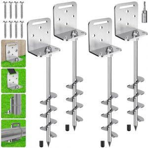 Benelabel Ancrages de Sol, 50cm Piquet de Fixation Trampoline 4pcs Ancrage au Sol Robuste 5cm éPi de La TempêTe de Vent pour BalançOire/Camping/Abri/Chien/Carport/Auvent avec Plaque Fixe (besthouse, neuf)