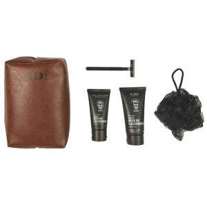COSMETIC CLUB - SC40043 Coffret Soin Corps Homme, 5 Accessoires : Gel Douche, Mousse &agrave; Raser, Fleur de Douche, Ciseaux &agrave; Ongles, Parfum Bois de Cachemire, Design Marron Noir (The Concept Factory, neuf)